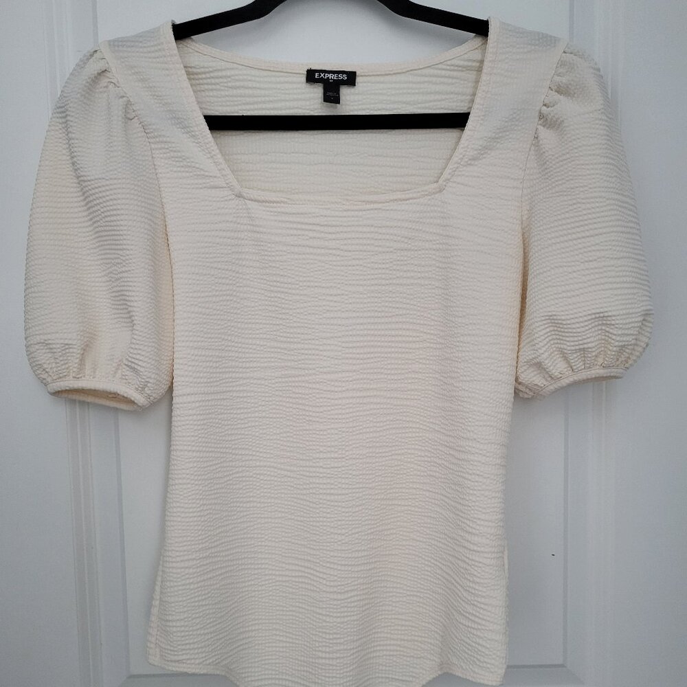 Off-White Squared Neck Puff Sleeve Bodysuit